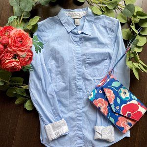 H&M Solid Blue Button-up Blouse
